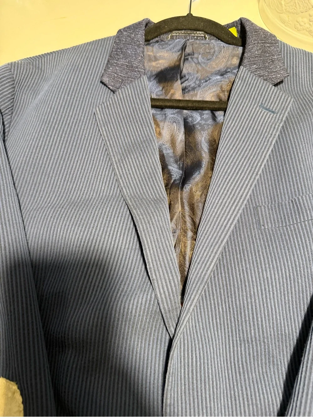 Robert Graham Ribbed Cotton Viscose Sport Coat Navy 2 Btn Elbow Patch Sz 44